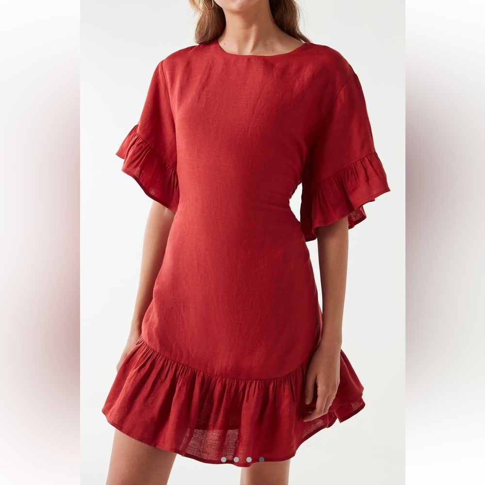 Urban Outfitters Suddenly Spring Linen Ruffle Mini Dress - Picture 10 of 10